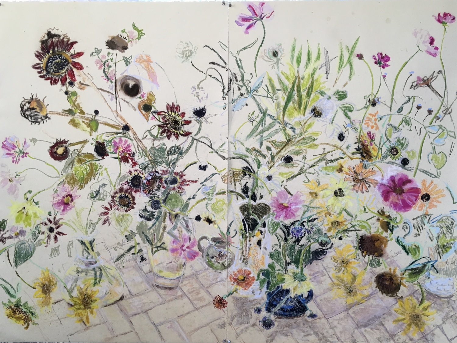 Beans, Sunflowers and Cosmos